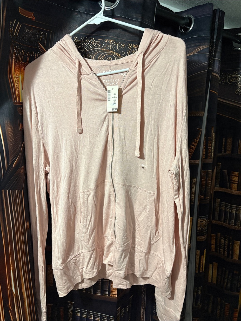 Light Pink Women's Zip Hoodie with Drawstring Hood